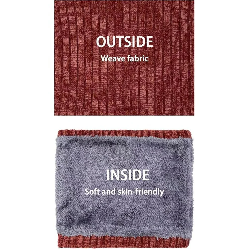 Men's Dark Red Winter Thermal Fleece Neck Warmer Windproof Face Cover Ski Mask